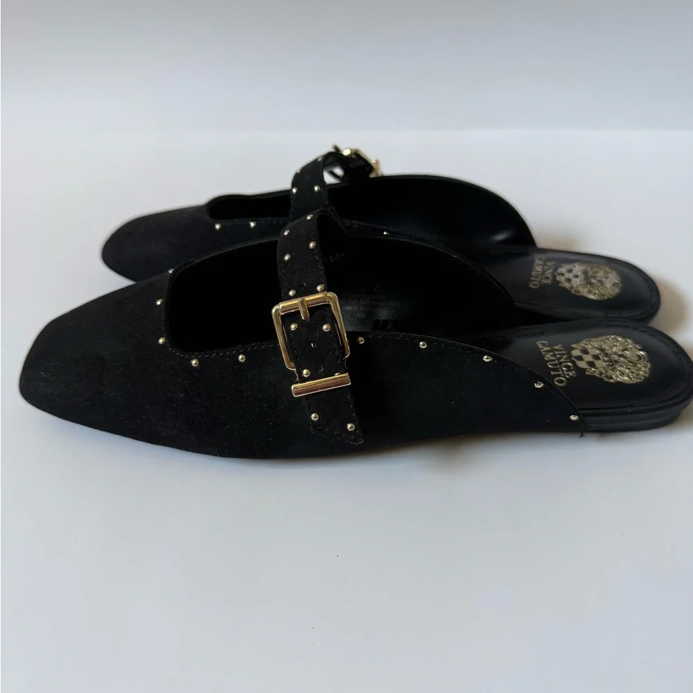 Vince Camuto Black Studded Buckle Mules NWOT - Picture 2 of 7